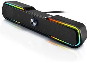 Computer Speakers, PC RGB Gaming Speakers USB Powered Wired Computer Soundbar with Enhanced Stereo Bass LED Light,Dual-Channel Desktop Speakers for PC Laptop Tablet Smartphones (Black) Computer Speakers, PC RGB Gaming Speakers USB Powered Wired Computer Soundbar with Enhanced Stereo Bass LED Light,Dual-Channel Desktop Speakers for PC Laptop Tablet Smartphones (Black)