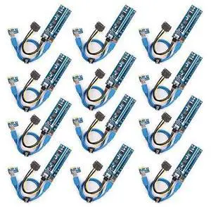 The 12 Pack PCI-E Riser for BitcoinLitecoin ETH Coin Ubit Mining Dedicated Graphics Card PCI-E Riser 1X to 16X Riser Card 164P / 60cm USB 3.0 Extension Cable & MOLEX to SATA Power Cable (VER006c) The 12 Pack PCI-E Riser for BitcoinLitecoin ETH Coin Ubit Mining Dedicated Graphics Card PCI-E Riser 1X to 16X Riser Card 164P / 60cm USB 3.0 Extension Cable & MOLEX to SATA Power Cable (VER006c)