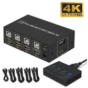 4K KVM Switch 4 Port USB KVM Switcher 4x1 4kX2K/60HZ HDCP 2.2 with Desktop controller for PC laptop windows&macs 4K KVM Switch 4 Port USB KVM Switcher 4x1 4kX2K/60HZ HDCP 2.2 with Desktop controller for PC laptop windows&macs