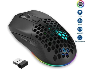 Lightweight Gaming Mouse, Rechargeable Wireless Gaming Mouse, (Bluetooth 5.1 + 2.4Ghz RF) Dual Mode Wireless Mouse with USB Receiver RGB Backlight Computer Mouse for Laptop PC (Black) Lightweight Gaming Mouse, Rechargeable Wireless Gaming Mouse, (Bluetooth 5.1 + 2.4Ghz RF) Dual Mode Wireless Mouse with USB Receiver RGB Backlight Computer Mouse for Laptop PC (Black)