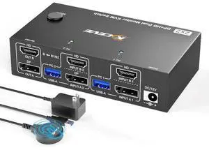 8K@60Hz HDMI+Displayport KVM Switch 2 Monitors 2 Computers,USB 3.0 KVM Switches Dual Monitor for 2 Computer Share 2 Monitor and 4 USB Ports,with Wired Remote,12V Power Adapter and USB Cables 8K@60Hz HDMI+Displayport KVM Switch 2 Monitors 2 Computers,USB 3.0 KVM Switches Dual Monitor for 2 Computer Share 2 Monitor and 4 USB Ports,with Wired Remote,12V Power Adapter and USB Cables