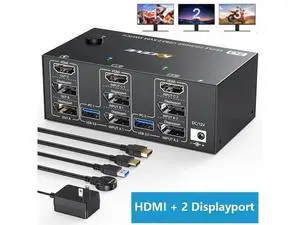 Triple Monitors KVM Switch HDMI 2 Displayport USB 3.0 KVM Switch 8K@60Hz, 4K@144Hz 3 Monitors 2 Computers KVM with 4 USB 3.0 Ports Included KVM Cables,HD-MI 8K@60Hz/4K@60Hz,DP 8K@30Hz/4K@144Hz eokCXOY Triple Monitors KVM Switch HDMI 2 Displayport USB 3.0 KVM Switch 8K@60Hz, 4K@144Hz 3 Monitors 2 Computers KVM with 4 USB 3.0 Ports Included KVM Cables,HD-MI 8K@60Hz/4K@60Hz,DP 8K@30Hz/4K@144Hz eokCXOY