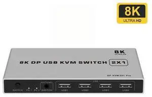 8K Dual-port DP USB KVM 2x1 Displayport KVM Switch 2 in 1 out 4K 60Hz 2-Port DP 1.4 USB KVM Switch Support Mouse Keyboad Printer(USB Power cable) (8K) 8K Dual-port DP USB KVM 2x1 Displayport KVM Switch 2 in 1 out 4K 60Hz 2-Port DP 1.4 USB KVM Switch Support Mouse Keyboad Printer(USB Power cable) (8K)