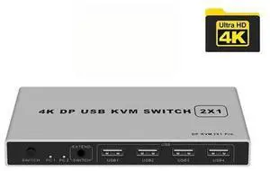 8K Dual-port DP USB KVM 2x1 Displayport KVM Switch 2 in 1 out 4K 60Hz 2-Port DP 1.4 USB KVM Switch Support Mouse Keyboad Printer(USB Power cable) (4K) 8K Dual-port DP USB KVM 2x1 Displayport KVM Switch 2 in 1 out 4K 60Hz 2-Port DP 1.4 USB KVM Switch Support Mouse Keyboad Printer(USB Power cable) (4K)