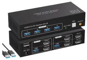 HDMI-Compatible KVM Switch 8K 60Hz 2 Port Dual 2 Monitors 2 Computers 4K 120Hz USB 3.0 KVM Switch KVM Switcher HDMI 2.1(UK Power Plug) HDMI-Compatible KVM Switch 8K 60Hz 2 Port Dual 2 Monitors 2 Computers 4K 120Hz USB 3.0 KVM Switch KVM Switcher HDMI 2.1(UK Power Plug)
