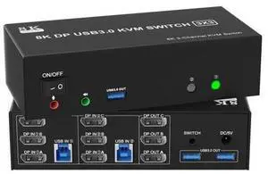 8K@60Hz KVM Switch 3 Monitors 2 Computers 4K@144Hz, DP 1.4 8K Displayport KVM Switch Triple Monitor for 2 Computer Share 3 Monitor, Audio Mic Port and 3 USB3.0 Devices, Wired Remote and 5V Adapter 8K@60Hz KVM Switch 3 Monitors 2 Computers 4K@144Hz, DP 1.4 8K Displayport KVM Switch Triple Monitor for 2 Computer Share 3 Monitor, Audio Mic Port and 3 USB3.0 Devices, Wired Remote and 5V Adapter