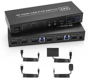 USB 3.0 HDMI KVM Switch 2 Montiors 2 Computers, 4K@60Hz KVM Switch Dual Monitor with 3 USB 3.0 Ports and Audio, 2 Port KVM Switch with Dual Monitor Cross Display for 2 Computers USB 3.0 HDMI KVM Switch 2 Montiors 2 Computers, 4K@60Hz KVM Switch Dual Monitor with 3 USB 3.0 Ports and Audio, 2 Port KVM Switch with Dual Monitor Cross Display for 2 Computers