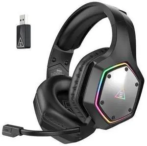 EKSA Wireless Headset for PC PS4 PS5 Computer - 7.1 Surround Sound, AI Intelligent Noise Cancelling Microphone(ENC), Low Latency 2.4G USB Dongle, 36 Hour Battery, Game/Music Mode, RG (E1000WT-NEW-BLK) EKSA Wireless Headset for PC PS4 PS5 Computer - 7.1 Surround Sound, AI Intelligent Noise Cancelling Microphone(ENC), Low Latency 2.4G USB Dongle, 36 Hour Battery, Game/Music Mode, RG (E1000WT-NEW-BLK)