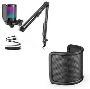 Deuninker Gaming PC USB Microphone Kit with Metal Pop Filter, Podcast Condenser Mic with Boom Arm Bundle, Mute Button, RGB, Streaming Mic for Recording, Videos, Twitch, YouTube (A6T+U1) Deuninker Gaming PC USB Microphone Kit with Metal Pop Filter, Podcast Condenser Mic with Boom Arm Bundle, Mute Button, RGB, Streaming Mic for Recording, Videos, Twitch, YouTube (A6T+U1)