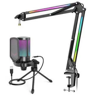Deuninker USB Gaming Microphone Bundle, Condenser PC Mic with RGB Control, Boom Arm Stand, Gain Knob, Mute Button, Metal Boom Arm with 3/8 to 5/8 Adapter for Streaming YouTube Video (A6V+BM38) Deuninker USB Gaming Microphone Bundle, Condenser PC Mic with RGB Control, Boom Arm Stand, Gain Knob, Mute Button, Metal Boom Arm with 3/8 to 5/8 Adapter for Streaming YouTube Video (A6V+BM38)