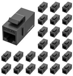 10 Gbps CAT6A RJ45 Keystone Coupler 25-Pack, CAT6A Keystone Jack, Ethernet Coupler Female to Female UTP for Cat6a/Cat6/Cat5e/Cat5, Black 10 Gbps CAT6A RJ45 Keystone Coupler 25-Pack, CAT6A Keystone Jack, Ethernet Coupler Female to Female UTP for Cat6a/Cat6/Cat5e/Cat5, Black