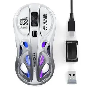 Wireless Mouse Tri-Mode 2.4G & Dual Bluetooth & Wired, Hollow RGB, 65g, 4800 DPI, USB-C Rechargeable, Gaming & Office, for Mac Laptop iPad PC White & Gray Wireless Mouse Tri-Mode 2.4G & Dual Bluetooth & Wired, Hollow RGB, 65g, 4800 DPI, USB-C Rechargeable, Gaming & Office, for Mac Laptop iPad PC White & Gray