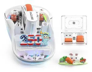 Transparent Wireless Mouse, 4th of July Gift, US 250th Statue of Liberty 2 Cute Figurines, Tri-Mode Dual Bluetooth & 2.4G, USB-A & USB-C, Silent Rechargeable RGB, for Mac iPad Laptop - White Transparent Wireless Mouse, 4th of July Gift, US 250th Statue of Liberty 2 Cute Figurines, Tri-Mode Dual Bluetooth & 2.4G, USB-A & USB-C, Silent Rechargeable RGB, for Mac iPad Laptop - White