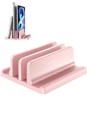 Vertical Laptop Stand for Desk, Dual Slots Plastic Laptop Holder with Space Saving 4-in-1 Design, Adjustable Laptop Stand Supports MacBook, Chromebook, Surface, Dell (Pink) Vertical Laptop Stand for Desk, Dual Slots Plastic Laptop Holder with Space Saving 4-in-1 Design, Adjustable Laptop Stand Supports MacBook, Chromebook, Surface, Dell (Pink)