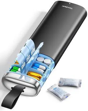 Metal Pill Organizer 2 Times a Day, AM PM 7 Day Weekly Pill Box with Built-in Desiccant, Airtight Moisture-Resistant Travel Pill Case for Medication & Supplements (Black) Metal Pill Organizer 2 Times a Day, AM PM 7 Day Weekly Pill Box with Built-in Desiccant, Airtight Moisture-Resistant Travel Pill Case for Medication & Supplements (Black)