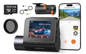 Dash Cam Front and Rear, Super Night Vision, F1.55 Aperture, HDR, 24H Parking Mode, Loop Recording, 64GB Card Included Dash Cam Front and Rear, Super Night Vision, F1.55 Aperture, HDR, 24H Parking Mode, Loop Recording, 64GB Card Included