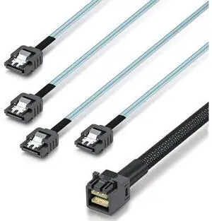 Internal Mini SAS HD SFF-8643 to 4xSATA Cable, with Sideband, Compatible with 12Gbps SAS Drives and 6Gbps SAS/SATA Drives, 0.5-m(1.64ft) Internal Mini SAS HD SFF-8643 to 4xSATA Cable, with Sideband, Compatible with 12Gbps SAS Drives and 6Gbps SAS/SATA Drives, 0.5-m(1.64ft)