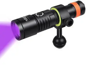 D530V 395nm Fluorescent Dive Light for Scuba, 2 Modes, 120° Wide Beam Blacklight for Underwater Photography, Coral Detection & Resin Curing D530V 395nm Fluorescent Dive Light for Scuba, 2 Modes, 120° Wide Beam Blacklight for Underwater Photography, Coral Detection & Resin Curing