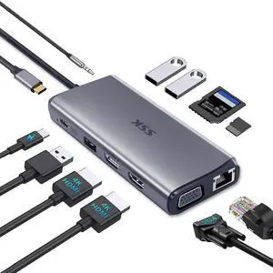 Laptop USB C Docking Station Dual Monitor,HDMI 4K/60Hz Multiport Adapter 11 in 1 USB C Hub, Thunderbolt Dock Triple Display with 2 HDMI+VGA,RJ45 Ethernet,100W PD,3 USB for MacBook Laptop USB C Docking Station Dual Monitor,HDMI 4K/60Hz Multiport Adapter 11 in 1 USB C Hub, Thunderbolt Dock Triple Display with 2 HDMI+VGA,RJ45 Ethernet,100W PD,3 USB for MacBook