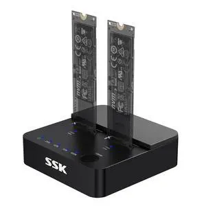 NVMe & SATA SSD Cloner, M.2 Duplicator Dual Bay Dock SSD to USB Adapter, 20Gbps USB3.2 Gen 2X2 M.2 Docking Station for M Key/ B+M Key PCIE3.0/4.0/5.0SSD Reader Supports Offline Clone NVMe & SATA SSD Cloner, M.2 Duplicator Dual Bay Dock SSD to USB Adapter, 20Gbps USB3.2 Gen 2X2 M.2 Docking Station for M Key/ B+M Key PCIE3.0/4.0/5.0SSD Reader Supports Offline Clone