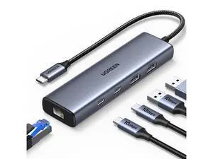USB C to Ethernet Adapter, 10Gbps Data Port 6-in-1 Hub Ethernet with 2*USB-C 3.2, USB-A 3.2/2.0, Gigabit RJ45, Power Port (Only for Adapter), Type C to Network Dongle for Laptop, MacBook, XPS USB C to Ethernet Adapter, 10Gbps Data Port 6-in-1 Hub Ethernet with 2*USB-C 3.2, USB-A 3.2/2.0, Gigabit RJ45, Power Port (Only for Adapter), Type C to Network Dongle for Laptop, MacBook, XPS