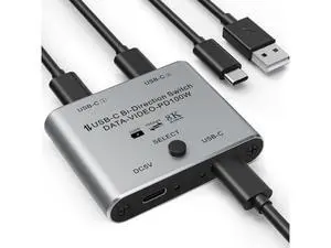 8K USB C Switch, Bi-Directional USB-C KVM Switcher, Supports 8K@60Hz/4K@144Hz Video, 100W Power Delivery and 10Gbps Data Transfer with Power Cable 8K USB C Switch, Bi-Directional USB-C KVM Switcher, Supports 8K@60Hz/4K@144Hz Video, 100W Power Delivery and 10Gbps Data Transfer with Power Cable