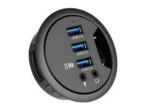Grommet Hole in Desk USB 3.0 3 Port Hub BC 1.2 USB Charger with 3.5mm Sound Card Mic Phone Jack, for iPhone/Smart Phones Grommet Hole in Desk USB 3.0 3 Port Hub BC 1.2 USB Charger with 3.5mm Sound Card Mic Phone Jack, for iPhone/Smart Phones