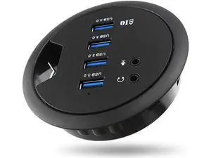 In Desk 4-Port SuperSpeed USB 3.0 HUB Adapter Fits in a 3inch grommet hole and External Stereo Sound Adapter Combo In Desk 4-Port SuperSpeed USB 3.0 HUB Adapter Fits in a 3inch grommet hole and External Stereo Sound Adapter Combo