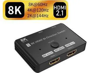 8K HDMI 2.1 Switch, HDMI Switch 4K 120Hz, Bi-Directional HDMI Switcher 2 in 1 Out or 1 in 2 Out, Supports 8K@60Hz, 4K@120Hz, 4K@60Hz 48Gbps High Speed for PS4/5 Roku Xbox TV Monitor 8K HDMI 2.1 Switch, HDMI Switch 4K 120Hz, Bi-Directional HDMI Switcher 2 in 1 Out or 1 in 2 Out, Supports 8K@60Hz, 4K@120Hz, 4K@60Hz 48Gbps High Speed for PS4/5 Roku Xbox TV Monitor