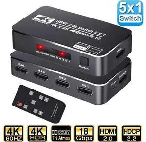 HDMI Switch, 4K 60Hz HDMI Splitter 5 in 1 Out, 5-Port HDMI Switcher Selector with Remote Control,Supports Full HD 4K HDR10 HDCP 2.2 3D Dolby DST Compatible with Fire Stick,HDTV,PS4 Game - OZQ3-3 HDMI Switch, 4K 60Hz HDMI Splitter 5 in 1 Out, 5-Port HDMI Switcher Selector with Remote Control,Supports Full HD 4K HDR10 HDCP 2.2 3D Dolby DST Compatible with Fire Stick,HDTV,PS4 Game - OZQ3-3