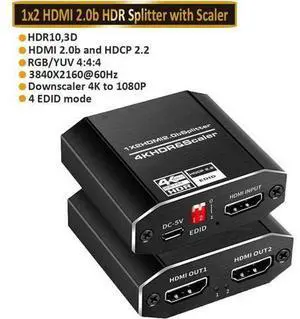HDMI Switch HDMI Splitter 4K@60HZ, HDMI Splitter 1 in 2 Out with 4 kinds of EDID mode, Supports HDCP2.2, HDMI2.0b, EDID, 3D, RGB 4:4:4 for PS4 PS5 Blu-Ray-Player Fire Stick Xbox PC HDMI Switch HDMI Splitter 4K@60HZ, HDMI Splitter 1 in 2 Out with 4 kinds of EDID mode, Supports HDCP2.2, HDMI2.0b, EDID, 3D, RGB 4:4:4 for PS4 PS5 Blu-Ray-Player Fire Stick Xbox PC