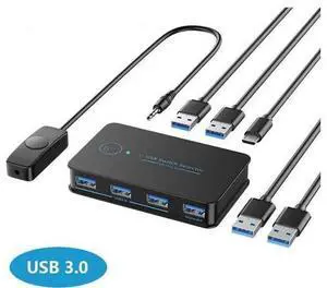 USB 3.0 Switch 2 in 4 Ouit, USB Switcher for 2 Computers Share 4 USB for Printer Keyboard Mouse, Scanner, USB KVM Switch Selector with 2 USB 3.0 Cables, Support Hotkey/Button/Wired Remote Switching USB 3.0 Switch 2 in 4 Ouit, USB Switcher for 2 Computers Share 4 USB for Printer Keyboard Mouse, Scanner, USB KVM Switch Selector with 2 USB 3.0 Cables, Support Hotkey/Button/Wired Remote Switching