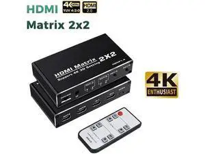 2 in 2 Out HDMI Matrix, 4K@60Hz 2x2 HDMI Matrix Switch with IR Remote Control, Support HDMI 2.0b, HDCP1.4, HDR, Ultra HD 4K, 3D (OZJ3) 2 in 2 Out HDMI Matrix, 4K@60Hz 2x2 HDMI Matrix Switch with IR Remote Control, Support HDMI 2.0b, HDCP1.4, HDR, Ultra HD 4K, 3D (OZJ3)
