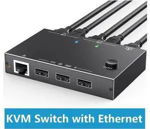2 Port HDMI KVM Switch with Ethernet, HDMI KVM Switch 2 in 1 Out 4K@60Hz, HDMI KVM Switches for 2 Computers Share 1 Monitor and 3 USB Devices Keyboard Mouse, Ethernet Network KVM Switcher 2 Port HDMI KVM Switch with Ethernet, HDMI KVM Switch 2 in 1 Out 4K@60Hz, HDMI KVM Switches for 2 Computers Share 1 Monitor and 3 USB Devices Keyboard Mouse, Ethernet Network KVM Switcher