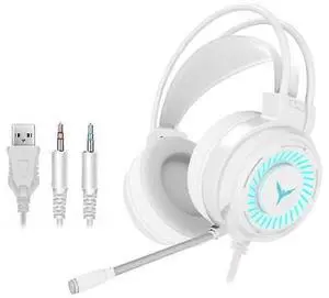 G58 White Gaming Headset with LED Lights, Noise-Cancelling Mic, Wired Over-Ear Headphones for PC/Laptop G58 White Gaming Headset with LED Lights, Noise-Cancelling Mic, Wired Over-Ear Headphones for PC/Laptop
