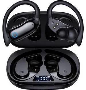Wireless Bluetooth Earphones 96H Playback IPX7 Waterproof Over-Ear Bass Headphones w/Mic LED Display-Black Wireless Bluetooth Earphones 96H Playback IPX7 Waterproof Over-Ear Bass Headphones w/Mic LED Display-Black