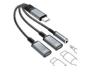 USB C Splitter 1 in 3 Out USBC Headphone Adapter with 60W Charging and Data - USB-C to 3.5mm Headphone & Dual Type C Splitter, Support PD Fast Charging/Data/Music/Calling for iPhone17/16/15 Series USB C Splitter 1 in 3 Out USBC Headphone Adapter with 60W Charging and Data - USB-C to 3.5mm Headphone & Dual Type C Splitter, Support PD Fast Charging/Data/Music/Calling for iPhone17/16/15 Series