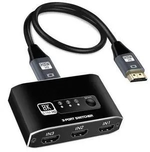 Zell Hdmi 2.1 Switch, Aluminum Alloy 8K@60Hz Hdmi Switch 3 In 1 Out, 3X1 Hdmi Switcher Selector, Supports 4K@120Hz, Ultra Hd, 4K Hdmi Selector Switcher For Game Consoles, Fire Stick Zell Hdmi 2.1 Switch, Aluminum Alloy 8K@60Hz Hdmi Switch 3 In 1 Out, 3X1 Hdmi Switcher Selector, Supports 4K@120Hz, Ultra Hd, 4K Hdmi Selector Switcher For Game Consoles, Fire Stick