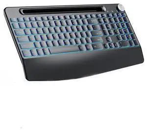 2.4G Wireless Silent Keyboard, Rechargeable,with 7 Colored Backlits &Phone Holder &Wrist Rest,Lighted up Full Size Keyboard for Mac Windows Laptop PC 2.4G Wireless Silent Keyboard, Rechargeable,with 7 Colored Backlits &Phone Holder &Wrist Rest,Lighted up Full Size Keyboard for Mac Windows Laptop PC