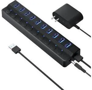 Onfinio Powered USB Hub 3.0, 10-Port USB Splitter Hub with Individual On/Off Switches and 12V/2A Power Adapter USB Extension for MacBook, Mac Pro/Mini and More Onfinio Powered USB Hub 3.0, 10-Port USB Splitter Hub with Individual On/Off Switches and 12V/2A Power Adapter USB Extension for MacBook, Mac Pro/Mini and More