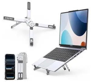 Portable Laptop Stand for Travel & Desk, Ultra-Compact Foldable Aluminum 3-in-1 Riser for Laptop, Tablet & Phone, 5 Adjustable Heights, Compatible with MacBook/HP/Dell/iPad/iPhone PN1 (Silver) Portable Laptop Stand for Travel & Desk, Ultra-Compact Foldable Aluminum 3-in-1 Riser for Laptop, Tablet & Phone, 5 Adjustable Heights, Compatible with MacBook/HP/Dell/iPad/iPhone PN1 (Silver)