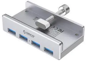 USB 3.0 Hub, USB Hub Clamp, Aluminum 4-Port USB Splitter with 4.92 FT USB Data Cable, Desktop Powered USB Hub for Monitors/Desks-Silver (Without Power Adapter) USB 3.0 Hub, USB Hub Clamp, Aluminum 4-Port USB Splitter with 4.92 FT USB Data Cable, Desktop Powered USB Hub for Monitors/Desks-Silver (Without Power Adapter)