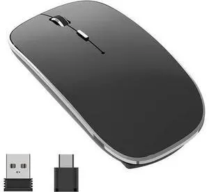 Wireless Mouse Chargeable Portable Silent Wireless Mouse USB and Type-C Dual Mode Wireless Mouse 3 Adjustable DPI for Laptop, Mac, MacBook, Android, PC (Q23S Black) Wireless Mouse Chargeable Portable Silent Wireless Mouse USB and Type-C Dual Mode Wireless Mouse 3 Adjustable DPI for Laptop, Mac, MacBook, Android, PC (Q23S Black)