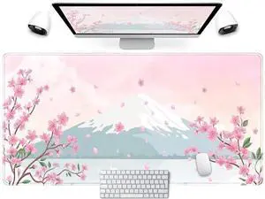 Japanese Desk Mat Pastel Pink Cherry Blossom Mouse Pad Mt Fuji Japan Large Gaming Anime Mousepad XXL 31.5x15.75 in, Kawaii Aesthetic Flower Cute Women Office Decor Computer Laptop Keyboard Mat Japanese Desk Mat Pastel Pink Cherry Blossom Mouse Pad Mt Fuji Japan Large Gaming Anime Mousepad XXL 31.5x15.75 in, Kawaii Aesthetic Flower Cute Women Office Decor Computer Laptop Keyboard Mat