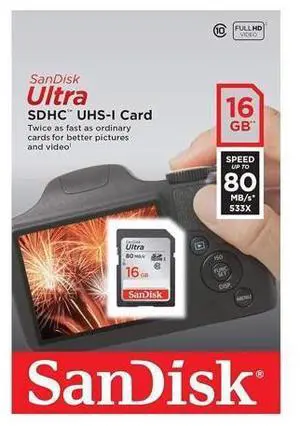 Ultra SDHC 16GB 80MB/S C10 Flash Memory Card (SDSDUNC-016G-AN6IN) Ultra SDHC 16GB 80MB/S C10 Flash Memory Card (SDSDUNC-016G-AN6IN)