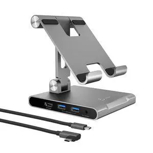 Adjustable Tablet Stand with USB Type C Docking Station for iPad Pro/Air/mini : 4K60 HDMI, 2 x USB-A 5Gbps, 100W PD Charging, microSD/SD Card Reader, 3.5mm Audio Jack (JTS224) Adjustable Tablet Stand with USB Type C Docking Station for iPad Pro/Air/mini : 4K60 HDMI, 2 x USB-A 5Gbps, 100W PD Charging, microSD/SD Card Reader, 3.5mm Audio Jack (JTS224)