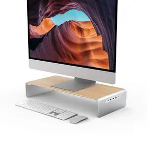 Wooden Monitor Stand with USB Type C/HDMI Docking Station - USB 3.1 C to C Cable Included - Handmade Wood Panel with Aluminum Riser for Computer Screens, Laptops, TV Wooden Monitor Stand with USB Type C/HDMI Docking Station - USB 3.1 C to C Cable Included - Handmade Wood Panel with Aluminum Riser for Computer Screens, Laptops, TV