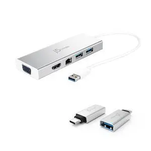 USB A Hub with HDMI, VGA, Ethernet + USB C to USB Type-A Adapter (JUD380 + JUCX15X2) USB A Hub with HDMI, VGA, Ethernet + USB C to USB Type-A Adapter (JUD380 + JUCX15X2)