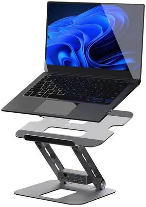 Laptop Stand with USB C Dual HDMI Display Hub - 2 USB A 5Gbps, PD 100W with USB-C 5Gbps, Ethernet | Aluminum Computer Riser for MacBook and Windows Notebook (JTS427) Laptop Stand with USB C Dual HDMI Display Hub - 2 USB A 5Gbps, PD 100W with USB-C 5Gbps, Ethernet | Aluminum Computer Riser for MacBook and Windows Notebook (JTS427)