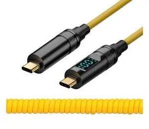 Vszerda Stretch Coiled USB-C USB4 Cable with Smart LED Display 20Gbps 100W 8K for Laptop Disk Phone Type-C Male to Male Cable Power & Data 180cm Vszerda Stretch Coiled USB-C USB4 Cable with Smart LED Display 20Gbps 100W 8K for Laptop Disk Phone Type-C Male to Male Cable Power & Data 180cm